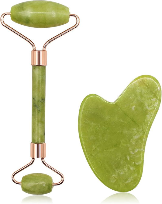 Flawless Jade Roller With Guasha Stone Marble Stone Stimulates Healthier Skin | Skin Care Jade Roller