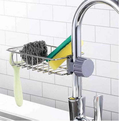 5-In-1 Ultimate Kitchen Cleaning & Sink Organizer Bundle – Faucet Extender, Soap Dispensing Scrubber, Faucet Caddy Rack, Splash Guard With Suction Cups & Mini Hand Squeeze Mop