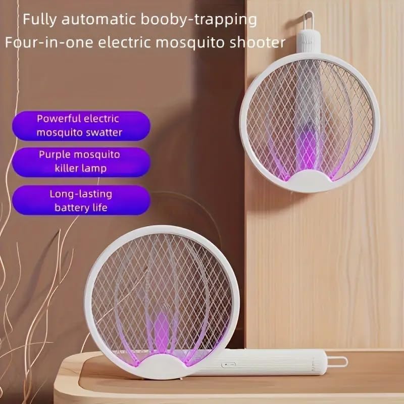 Foldable Swivel Mosquito Bat, 3 In 1 Mosquito Racket USB Rechargeable, Bug Zapper Electric Fly Swatter With UV Light Lamp, Hangable Mosquito Swatter Racket W/Long Lasting Lithium-Ion Battery
