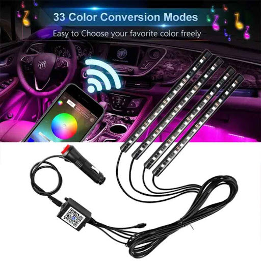 RGB Atmosphere Light For Cars & Bikes | 48 LED Bluetooth APP Control Atmosphere Light