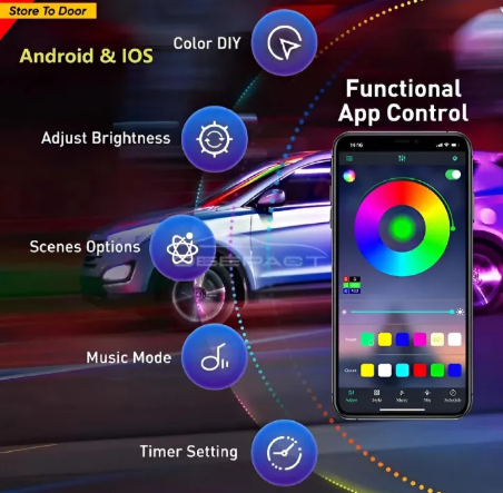 RGB Atmosphere Light For Cars & Bikes | 48 LED Bluetooth APP Control Atmosphere Light
