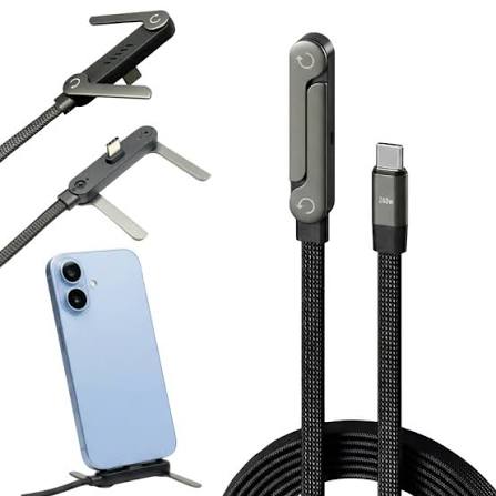 240W 2-In-1 Data Cable With Stand | 1.5 Meter C To C USB Data Cable | Fast Charging Nylon Braided Mobile Cable