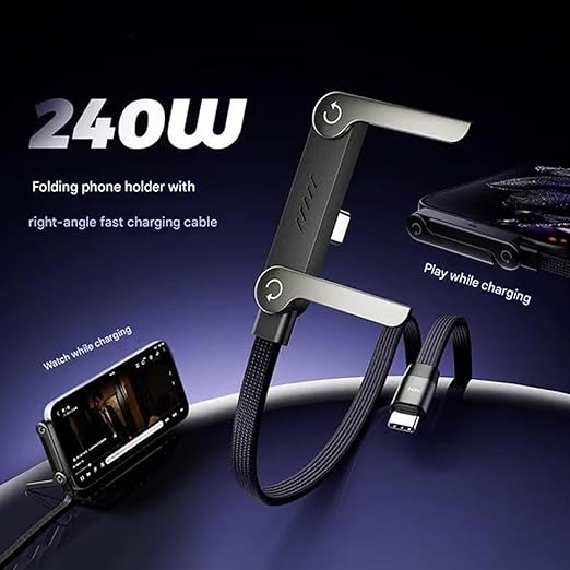 240W 2-In-1 Data Cable With Stand | 1.5 Meter C To C USB Data Cable | Fast Charging Nylon Braided Mobile Cable