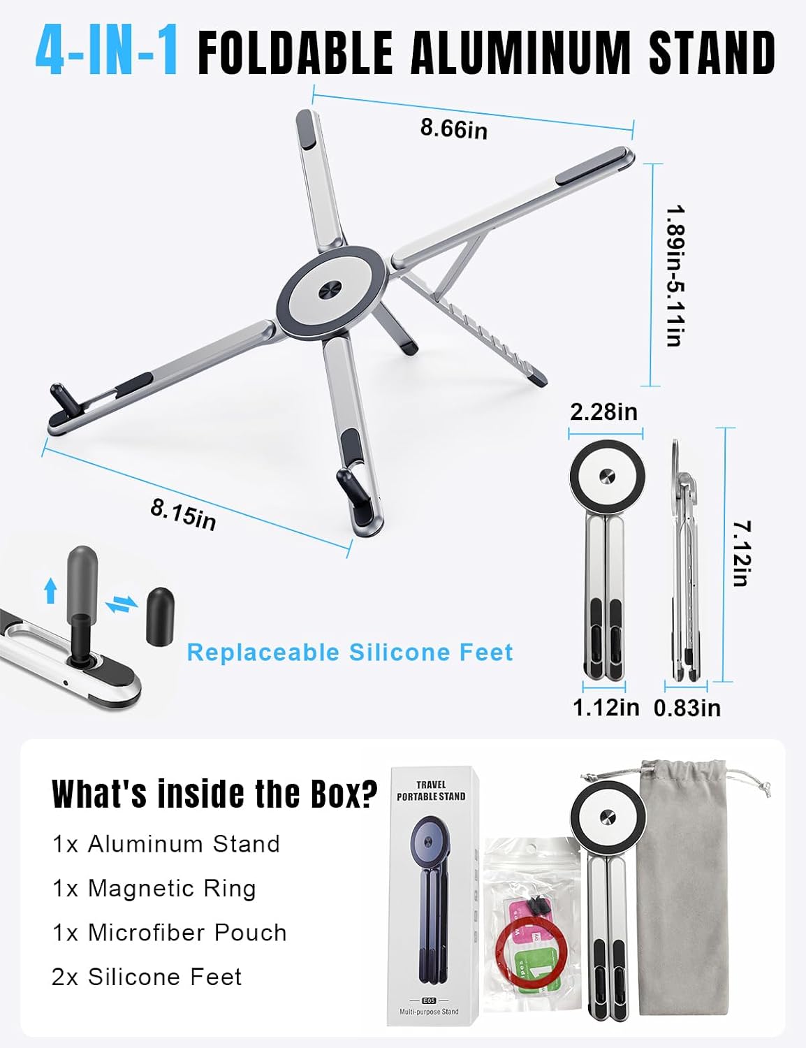Foldable Magnetic Laptop Stand Aluminum Alloy Portable Adjustable Stand Heat Dissipation Holder Supports Phone Tablet Notebook