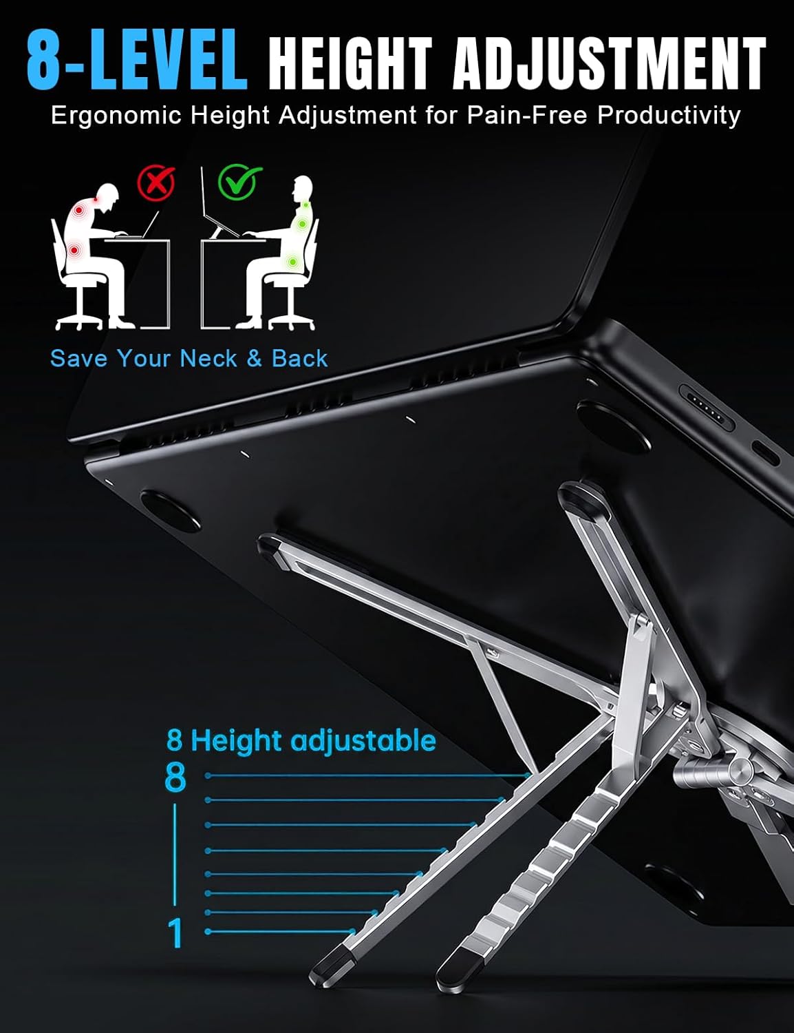 Foldable Magnetic Laptop Stand Aluminum Alloy Portable Adjustable Stand Heat Dissipation Holder Supports Phone Tablet Notebook