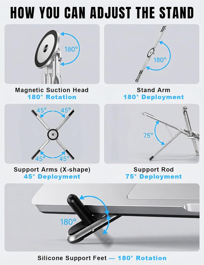 Foldable Magnetic Laptop Stand Aluminum Alloy Portable Adjustable Stand Heat Dissipation Holder Supports Phone Tablet Notebook