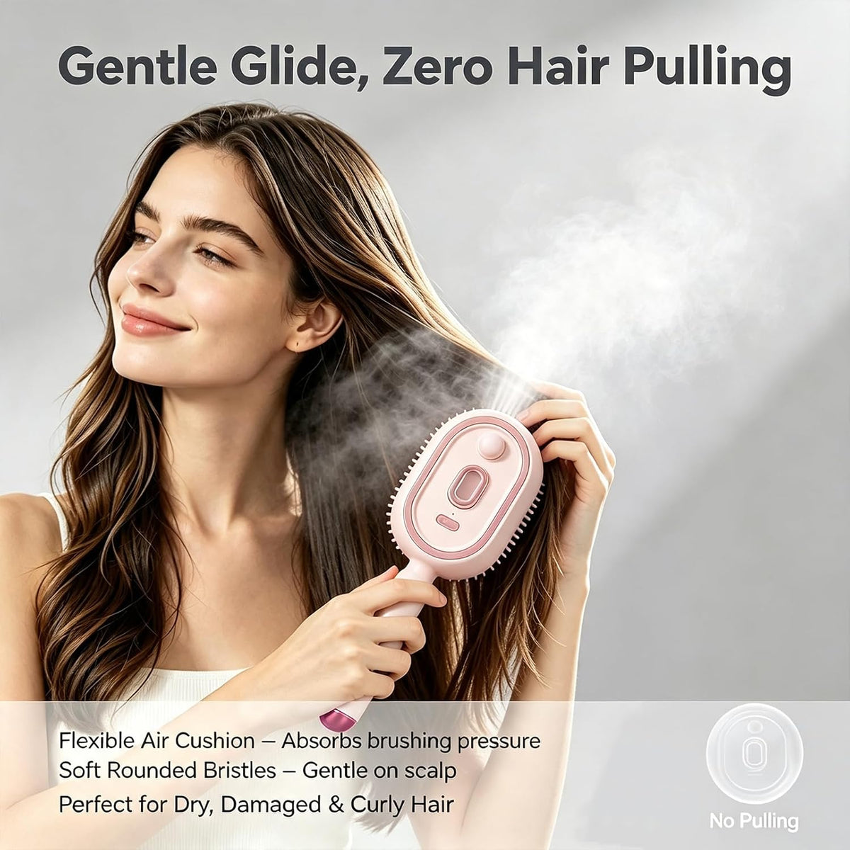 Electric Steam Hair Brush, Ionic Hydrating Detangling Brush, Portable Anti-Frizz Smoothing Tool for All Hair Types