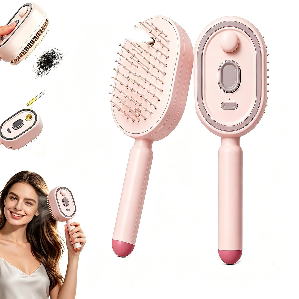 Electric Steam Hair Brush, Ionic Hydrating Detangling Brush, Portable Anti-Frizz Smoothing Tool for All Hair Types