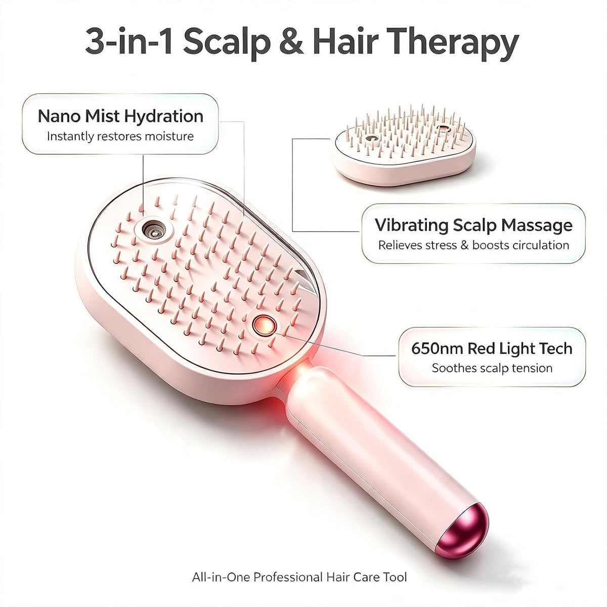 Electric Steam Hair Brush, Ionic Hydrating Detangling Brush, Portable Anti-Frizz Smoothing Tool for All Hair Types