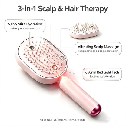 Electric Steam Hair Brush, Ionic Hydrating Detangling Brush, Portable Anti-Frizz Smoothing Tool for All Hair Types