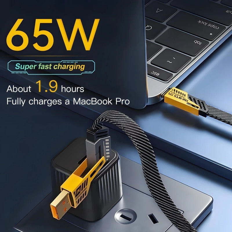 4 In 1 Data Cable – USB-C & Lightning Connectors, Braided Durable Design, Fast Charging