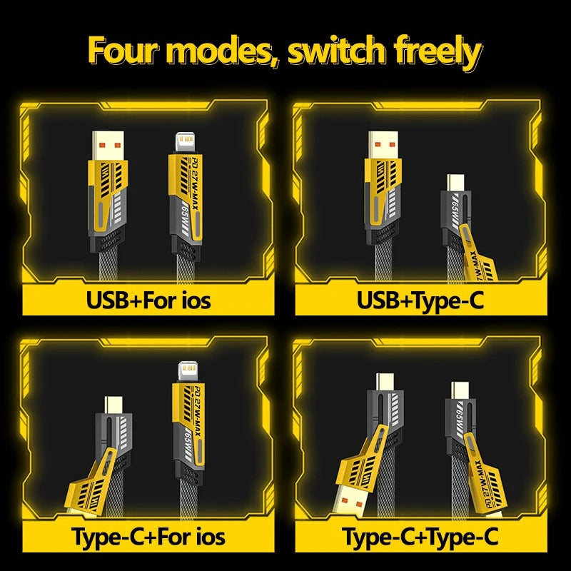 4 In 1 Data Cable – USB-C & Lightning Connectors, Braided Durable Design, Fast Charging