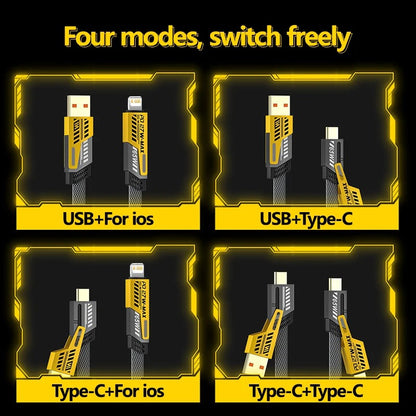 4 In 1 Data Cable – USB-C & Lightning Connectors, Braided Durable Design, Fast Charging